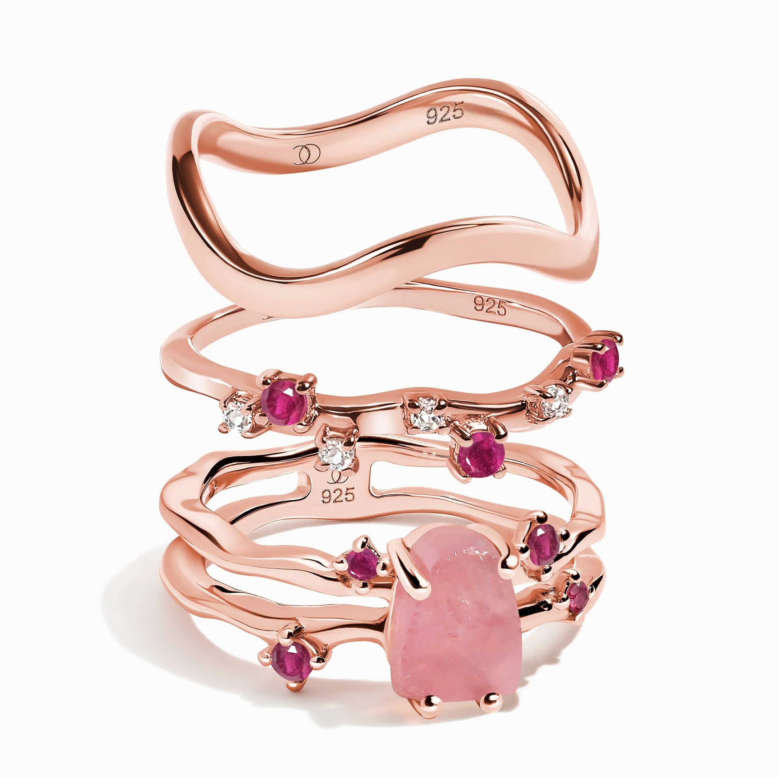Rose Quartz Flow & Ruby Stardust & Waves Rings - Image 3