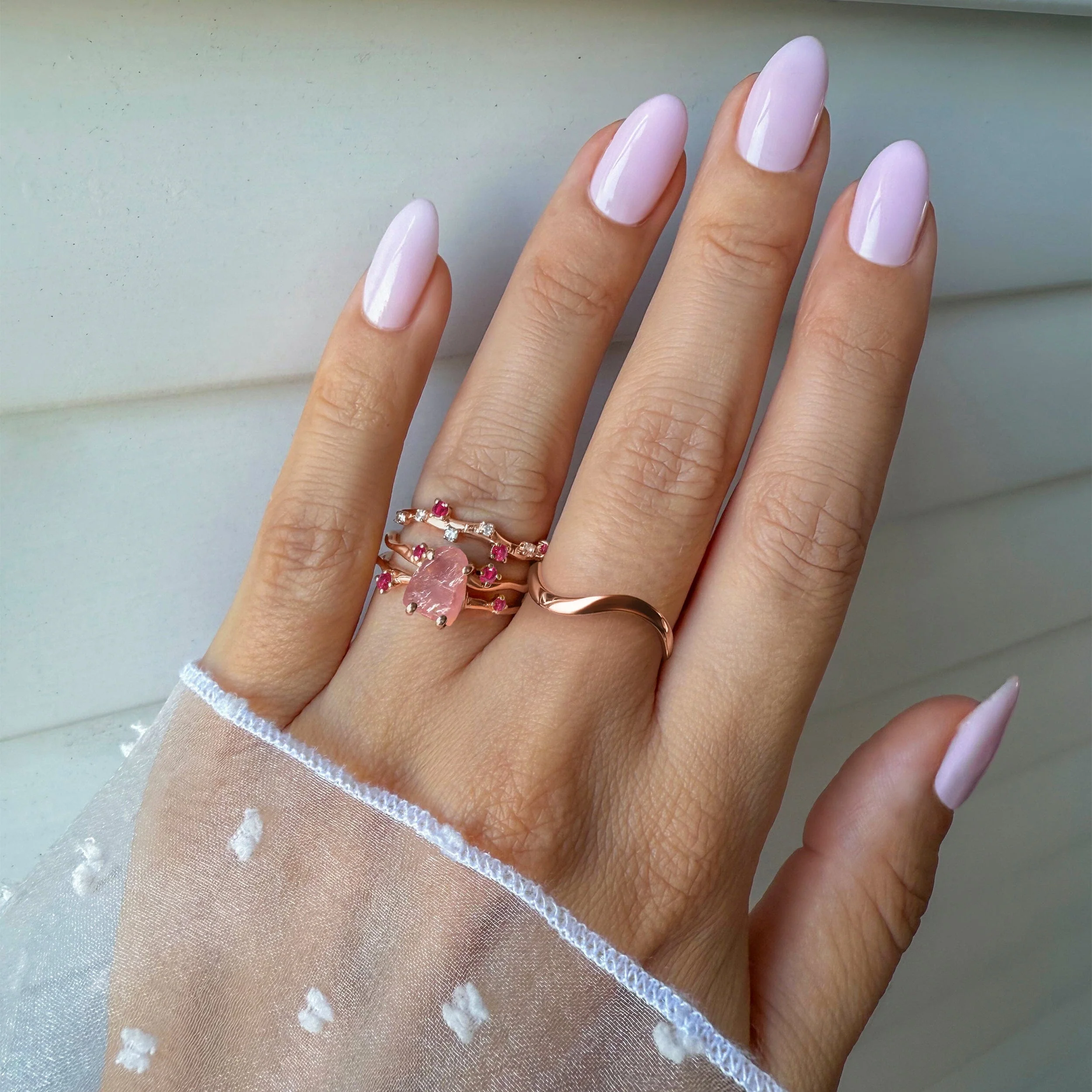 Rose Quartz Flow & Ruby Stardust & Waves Rings - Image 4