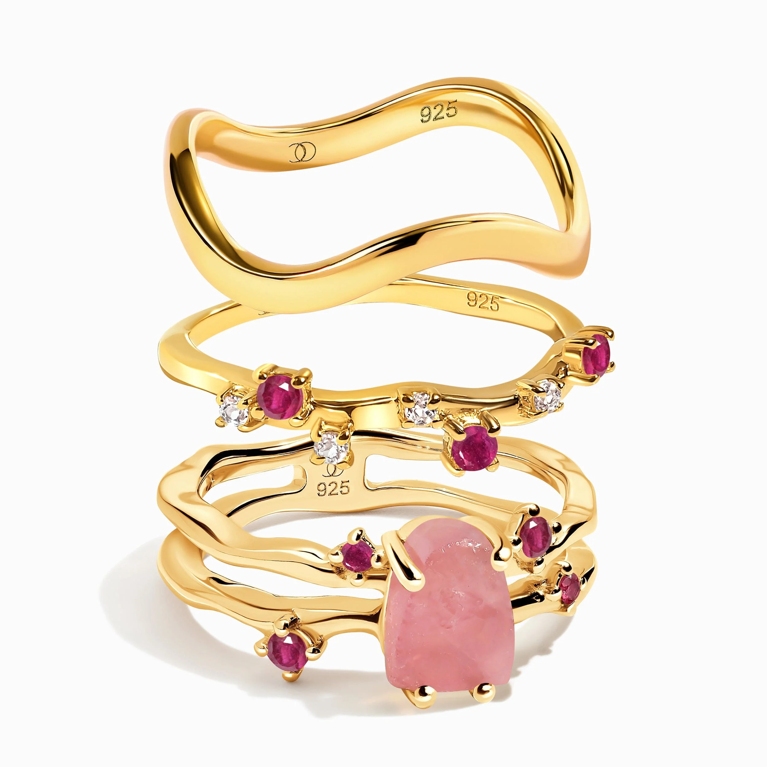 Rose Quartz Flow & Ruby Stardust & Waves Rings - Image 5