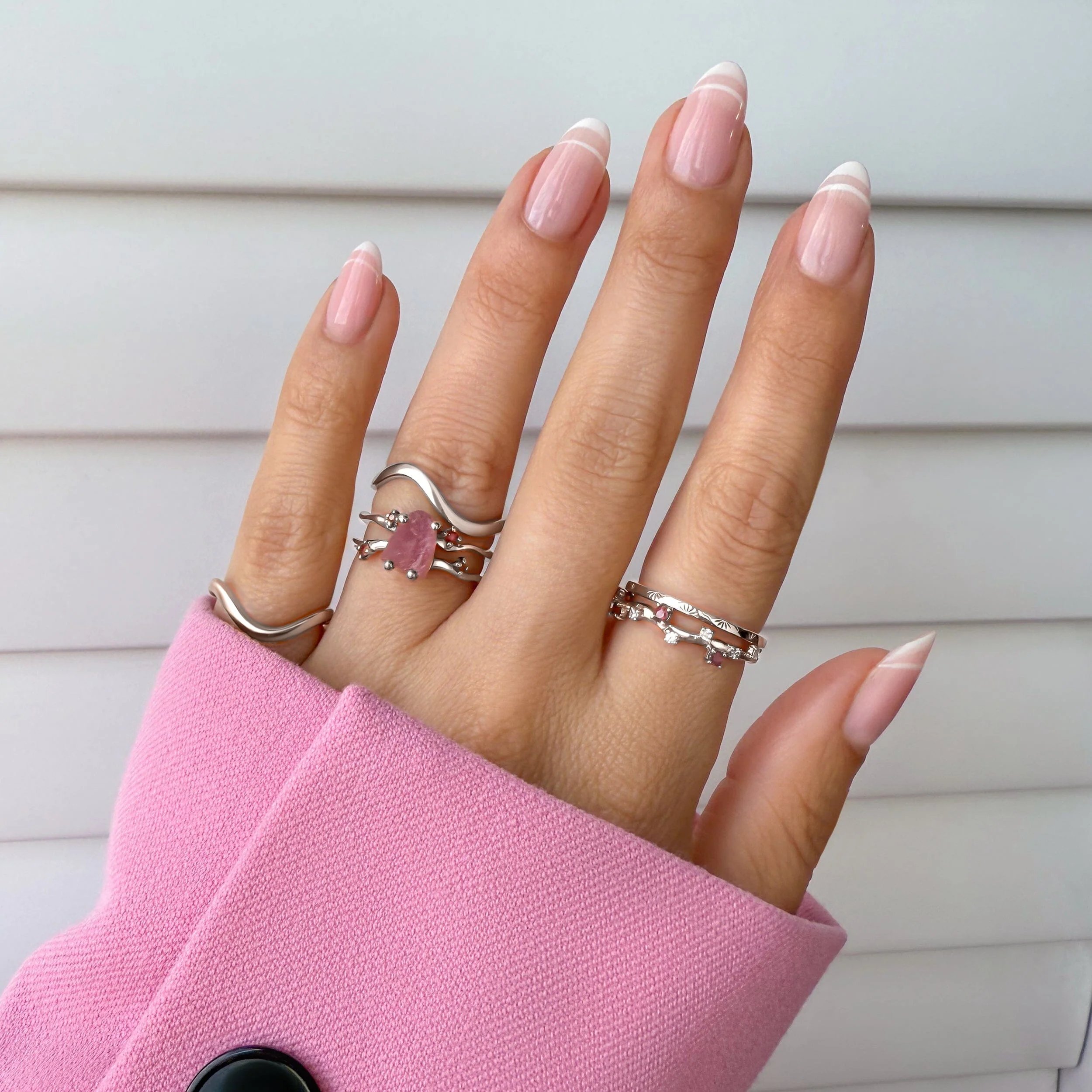 Rose Quartz Flow & Ruby Stardust & Waves Rings - Image 9