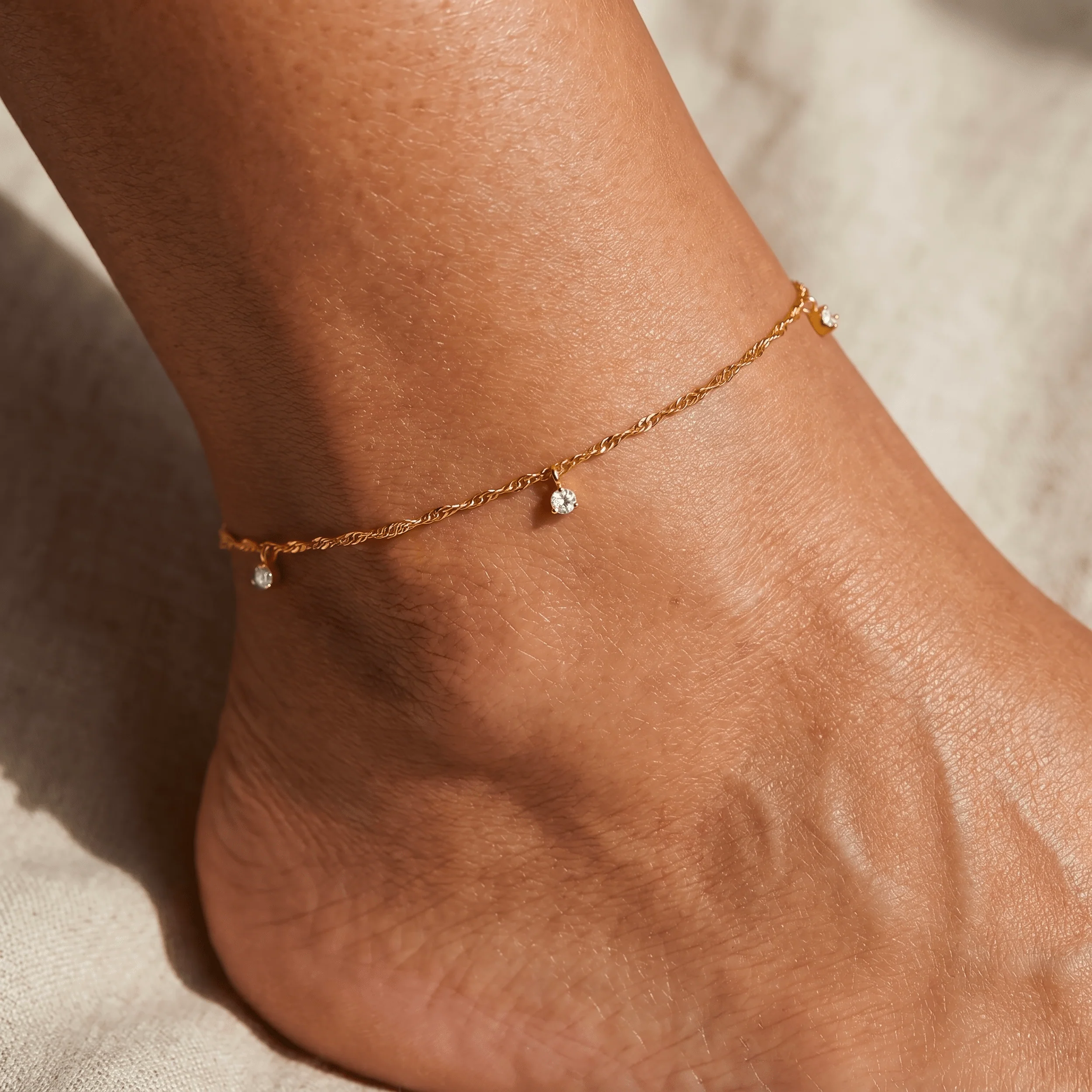 White Zircon Anklet - Flowing - Image 5